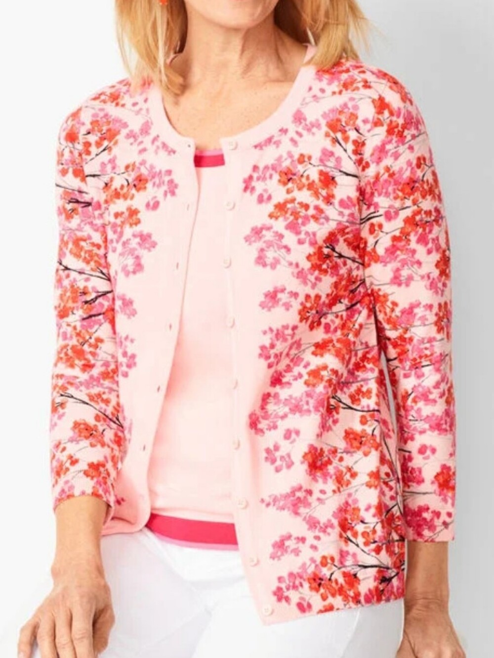 Talbots Pink Floral Crewneck Cardigan And Sweater Tank